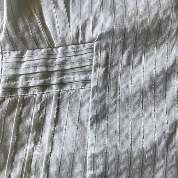 White green stripes fitted stretchy shirt sleeve blouse S - Picture 11 of 11